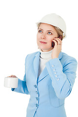 Image showing architect woman calling by phone