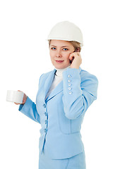 Image showing Architect woman make a call