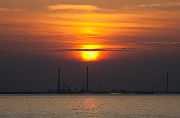 Image showing Sunset over Wilhelmshaven