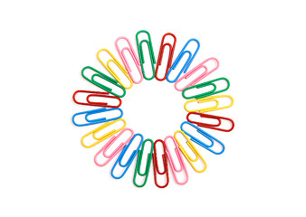 Image showing Color paperclips circle