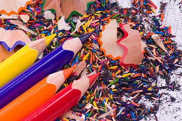 Image showing Multicolor pencils and shavings