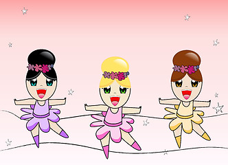 Image showing Three cute ballerinas on pink background