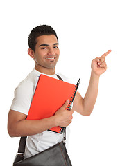 Image showing Male student pointing his finger to your message