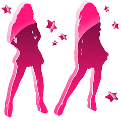 Image showing Glossy Pink Women Silhouettes with Stars