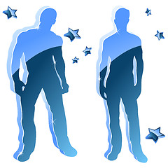 Image showing Sexy boy blue glossy silhouettes with stars. 