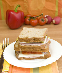 Image showing making sandwiches