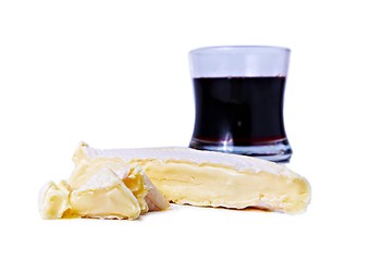Image showing Brie cheese and glass of red wine