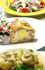 Image showing Slice Of Ham And Egg Pie