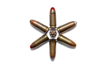Image showing Six-pointed star made of 9mm cartridges 