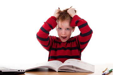 Image showing Schoolboy screaming and tearing his hair