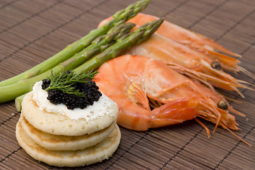 Image showing Shrimps and caviar