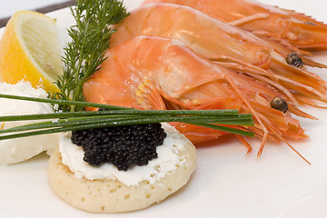 Image showing shrimps and caviar