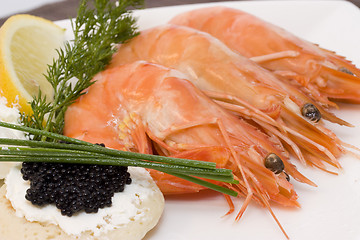 Image showing shrimps and caviar