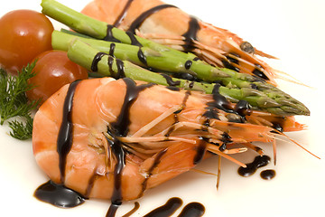 Image showing shrimps and asparagus