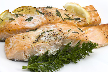 Image showing baked salmon with chive