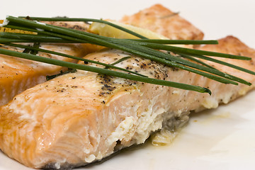 Image showing Baked salmon with chive