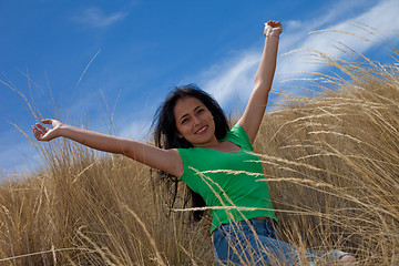 Image showing Latin Woman in Cornfield