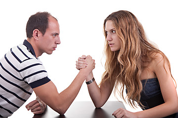 Image showing one woman and one man wrestling