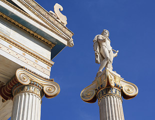 Image showing Statue of Apollo outside Academy of Athens, Greece