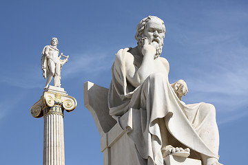 Image showing Statues of Socrates and Apollo in Athens, Greece