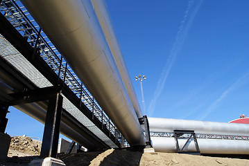 Image showing Pipes, tubes, smokestack at a power plant