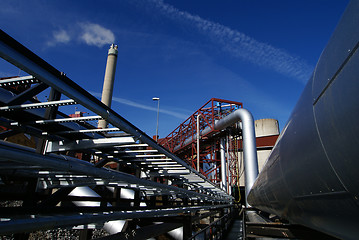 Image showing Pipes, tubes, smokestack at a power plant