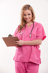 Image showing Attractive caucasian blonde healthcare worker nurse doctor