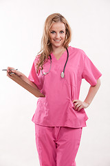 Image showing Attractive caucasian blonde healthcare worker nurse doctor