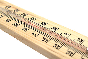 Image showing Wooden thermometer on white background