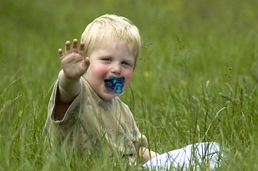 Image showing Little boy in the grass