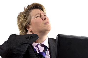 Image showing Business woman having neck trouble