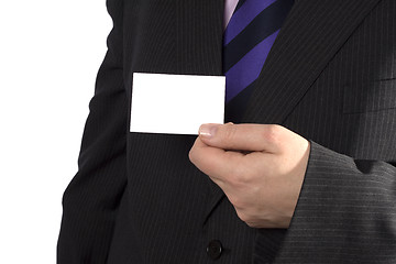 Image showing A businessman with a blank card