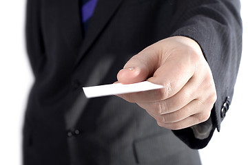 Image showing A businessman with a blank card