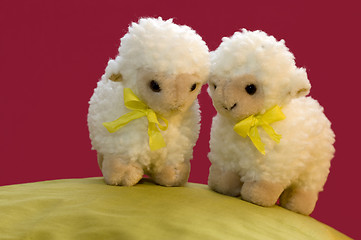 Image showing 2 Toy Sheep In Spring