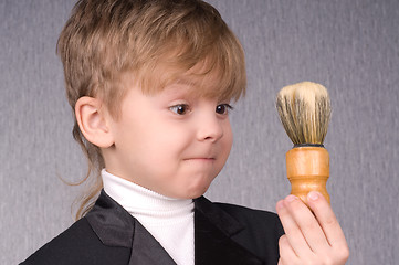 Image showing Boy and shaving brush