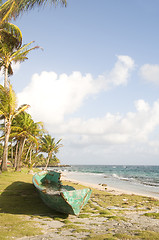 Image showing old fishing kayak boat by caribbean sea  corn island nicaragua