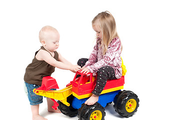 Image showing Little boy and girl in studio