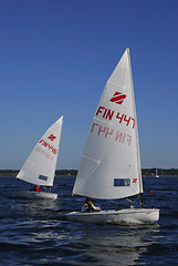 Image showing Two small sailboats.