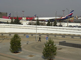 Image showing Russia. Moscow. International airport Sheremetyevo. 15 April 2010.  Air-liner of Aeroflot  