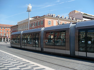 Image showing France. French Riviera. Nice. Up-to-date tram on Place Massena  