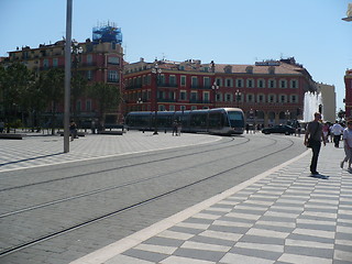 Image showing France. French Riviera. Nice. Up-to-date tram turns on the Place Massena  