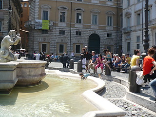 Image showing Italy. Rome. Fontana del Nettuno on Piazza Navona and little boy in it  