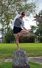 Image showing Candid yoga tree pose