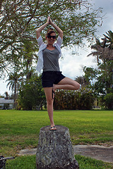 Image showing outdoor yoga tree pose