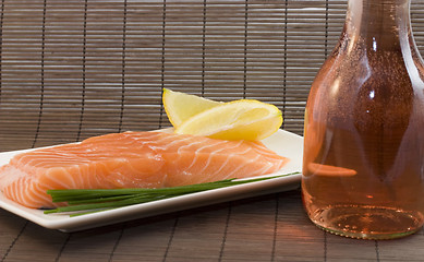 Image showing salmon and rose wine