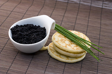 Image showing caviar and pancakes