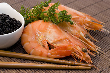 Image showing shrimps and caviar