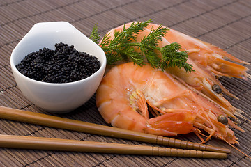 Image showing shrimps and caviar