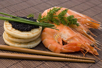 Image showing shrimps and caviar