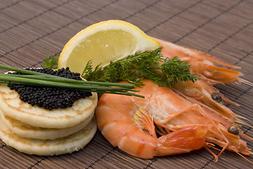 Image showing caviar and shrimp